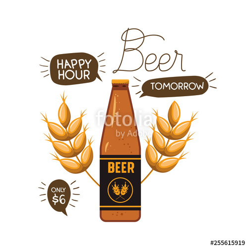 500x500 Happy Hour Label With Beer Isolated Icon Stock Image And Royalty