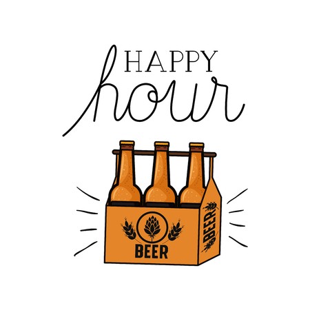 450x450 Happy Hour Label With Beer Isolated Icon Vector Illustration