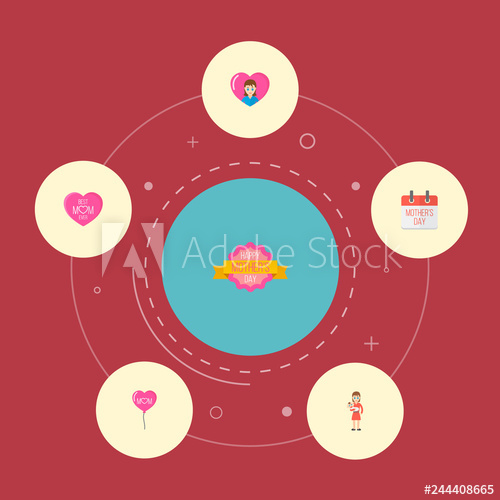 Happy Mother's Day Icon Flat Layout Design With Balloon, Best 500x500 Happy Mother's Day Icon Flat Layout Design With Balloon, Best