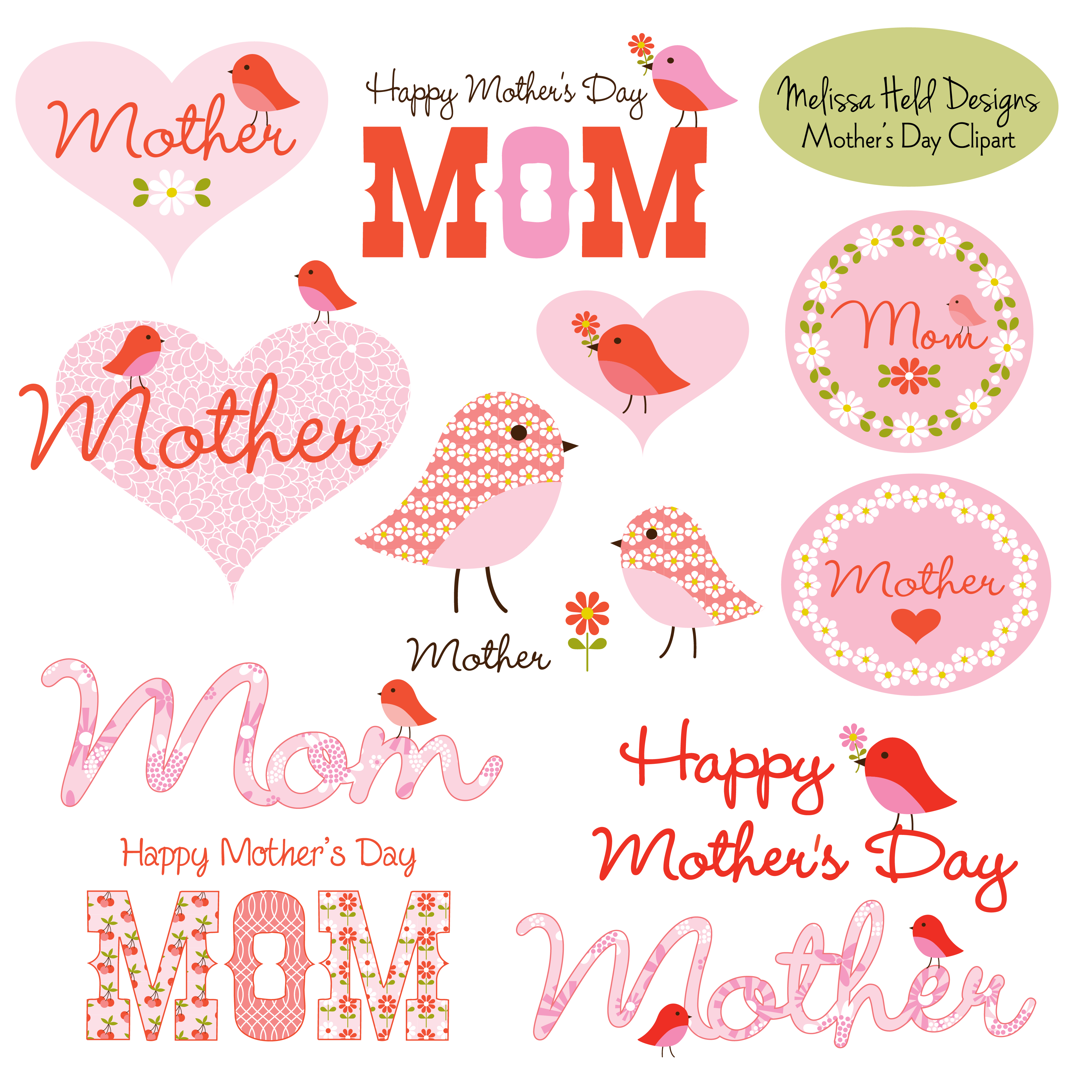 Mother's Day Clipart With Cute Birds Mother's Day Graphics 3600x3600 Mother's Day Clipart With Cute Birds Mother's Day Graphics