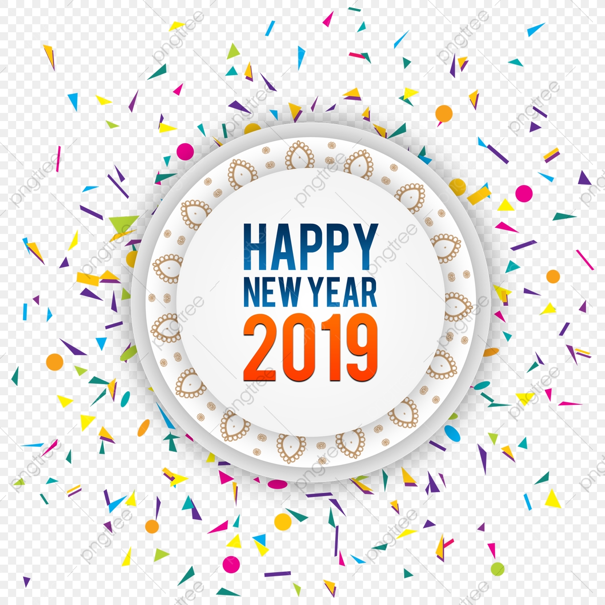 1200x1200 Happy New Year Icon Elements With Colored Ribbons, Happy New Year