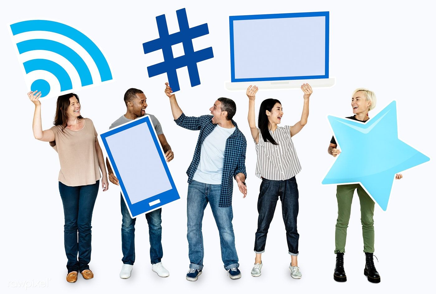 1400x944 Happy People Holding Internet Icons Free Image