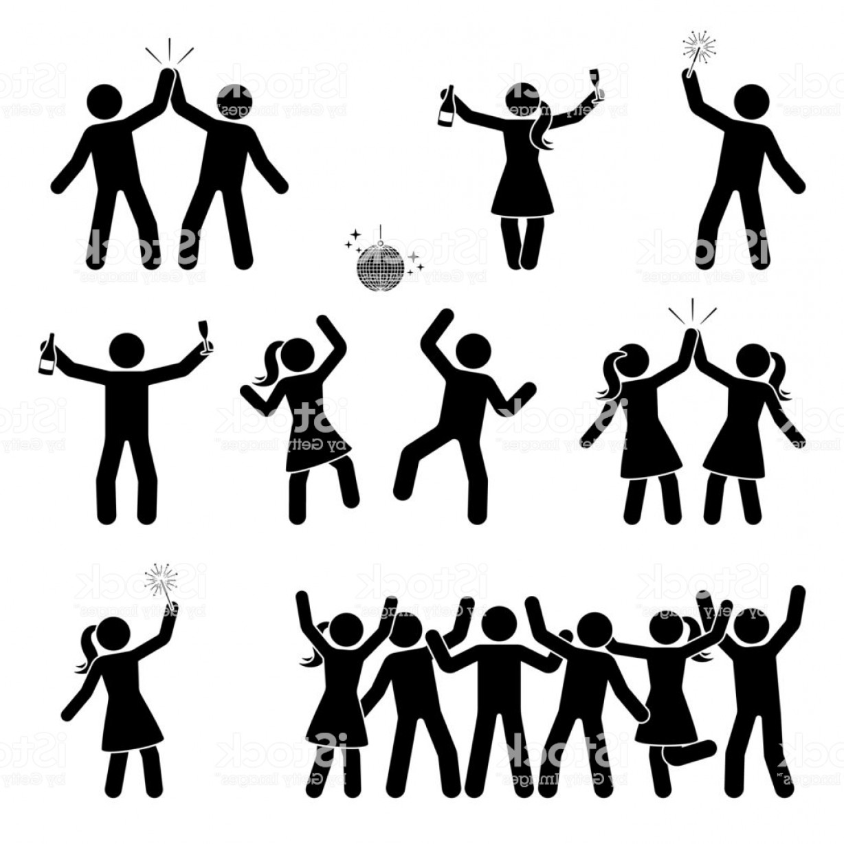 1228x1228 Stick Figure Celebrating People Icon Set Happy Men And Women