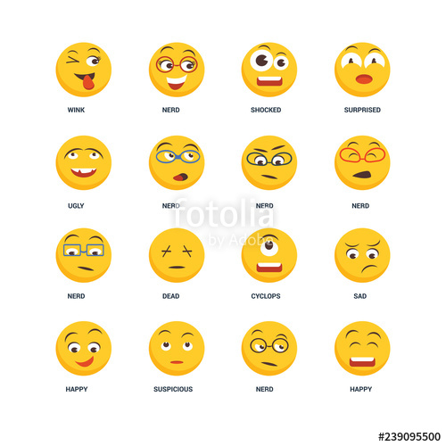 500x500 Set Of Icons Such As Happy, Nerd, Suspicious, Sad, Wink, Ugly
