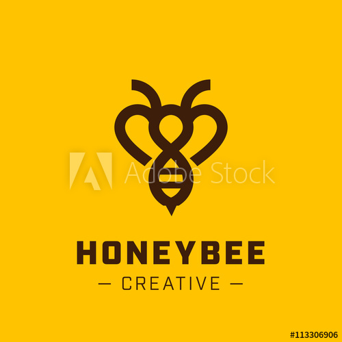 500x500 Bee Logo Design Vector Template Linear Style Outline Icon