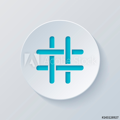 500x500 Hashtag Icon Cut Circle With Gray And Blue Layers Paper Style