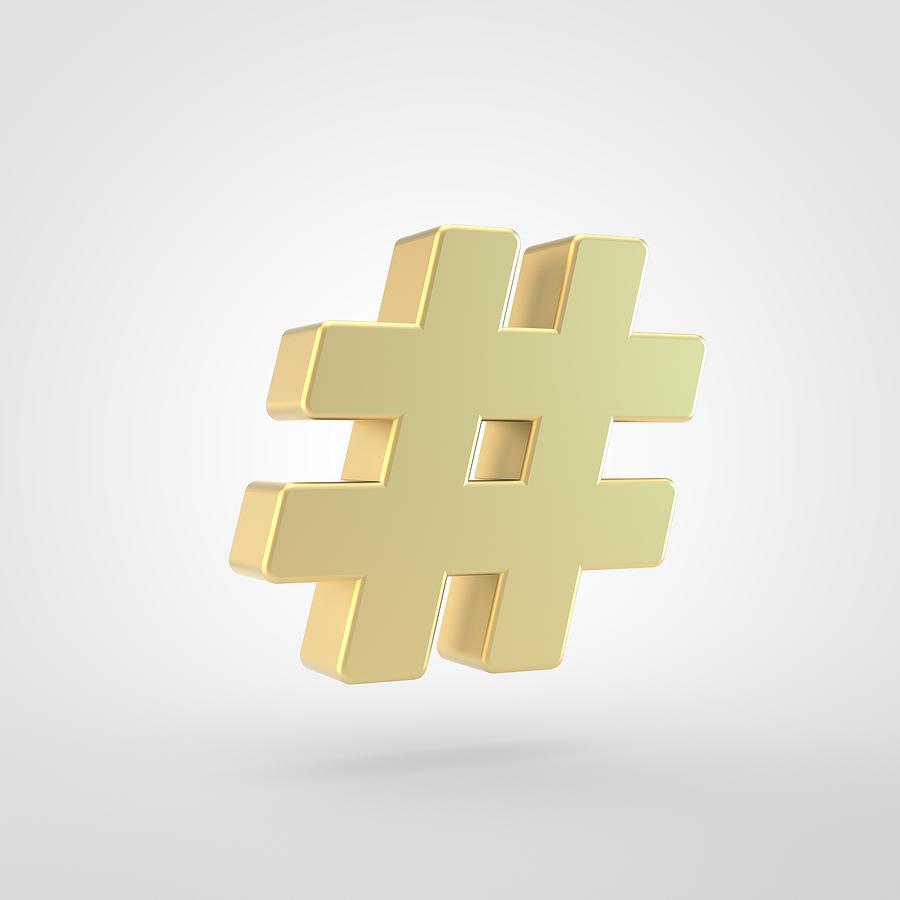 900x900 Golden Hashtag Icon Isolated On White Background