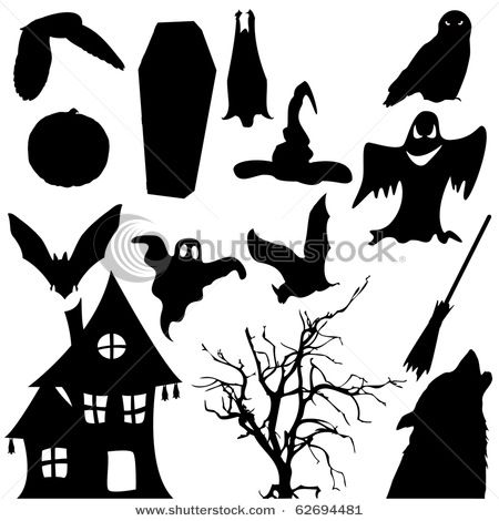 450x470 Icon Silhouettes Of Halloween Objects Such As A Haunted House