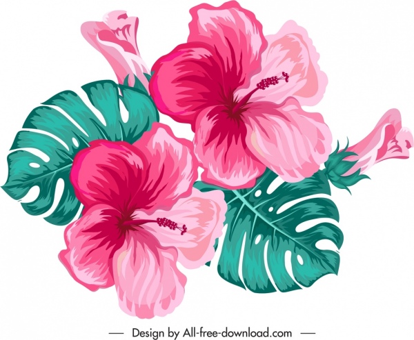 600x493 Hibiscus Flower Icon Colorful Classical Design Free Vector