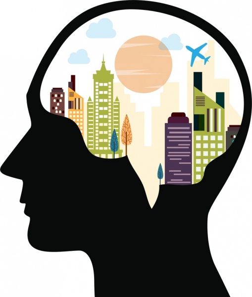 509x600 Male Head Icon Cityscape Decoration Black Silhouette Style Free