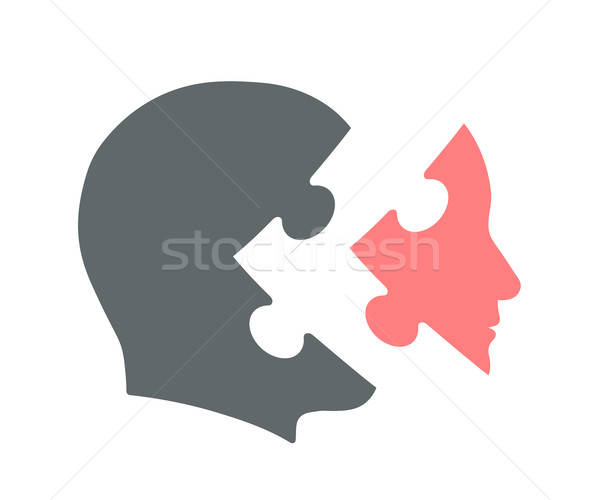 600x500 Head Silhouette Icon With Jigsaw Puzzle Piece Mask Vector