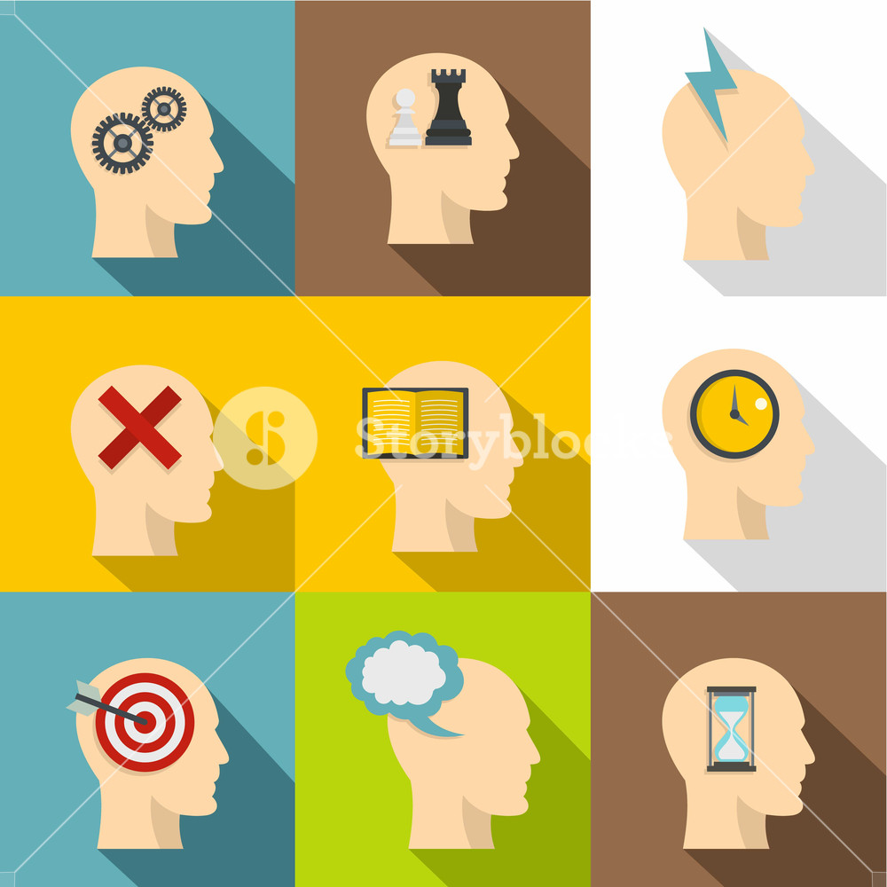 1000x1000 Head Silhouette With Gear Icon Set Flat Style Set Of Head