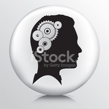 440x440 Round Icon With Gears Turning In Black Head Silhouette Stock