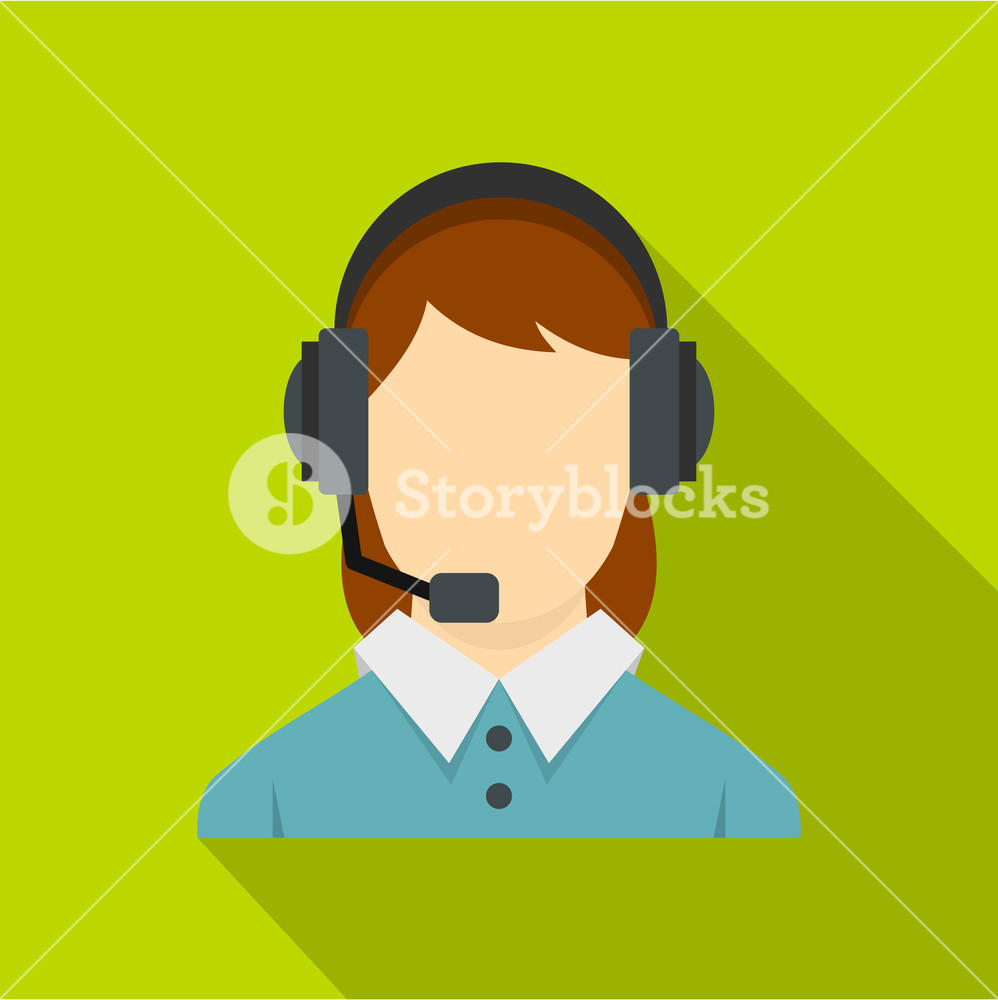 998x1000 Call Center Operator With Phone Headset Icon Flat Illustration