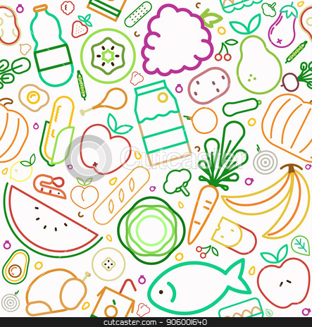 443x464 Healthy Food Seamless Pattern Of Outline Icons Stock Vector