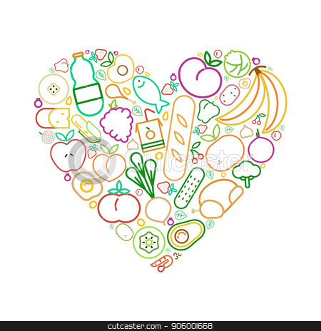 450x464 Healthy Eating Love Concept With Outline Food Icon Stock Vector