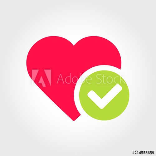 500x500 New Heart Tick Icon, Cartoon Flat Design Healthy Heart