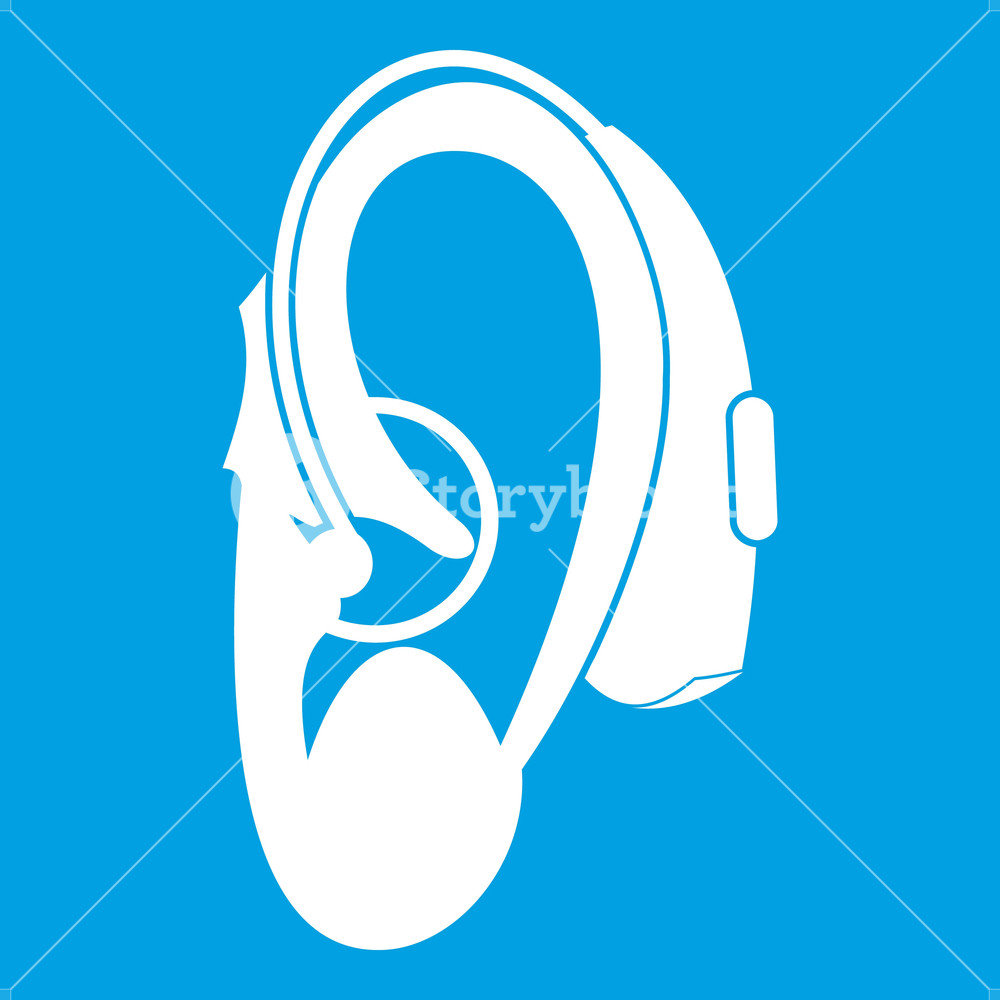 1000x1000 Hearing Aid Icon White Isolated On Blue Background Vector