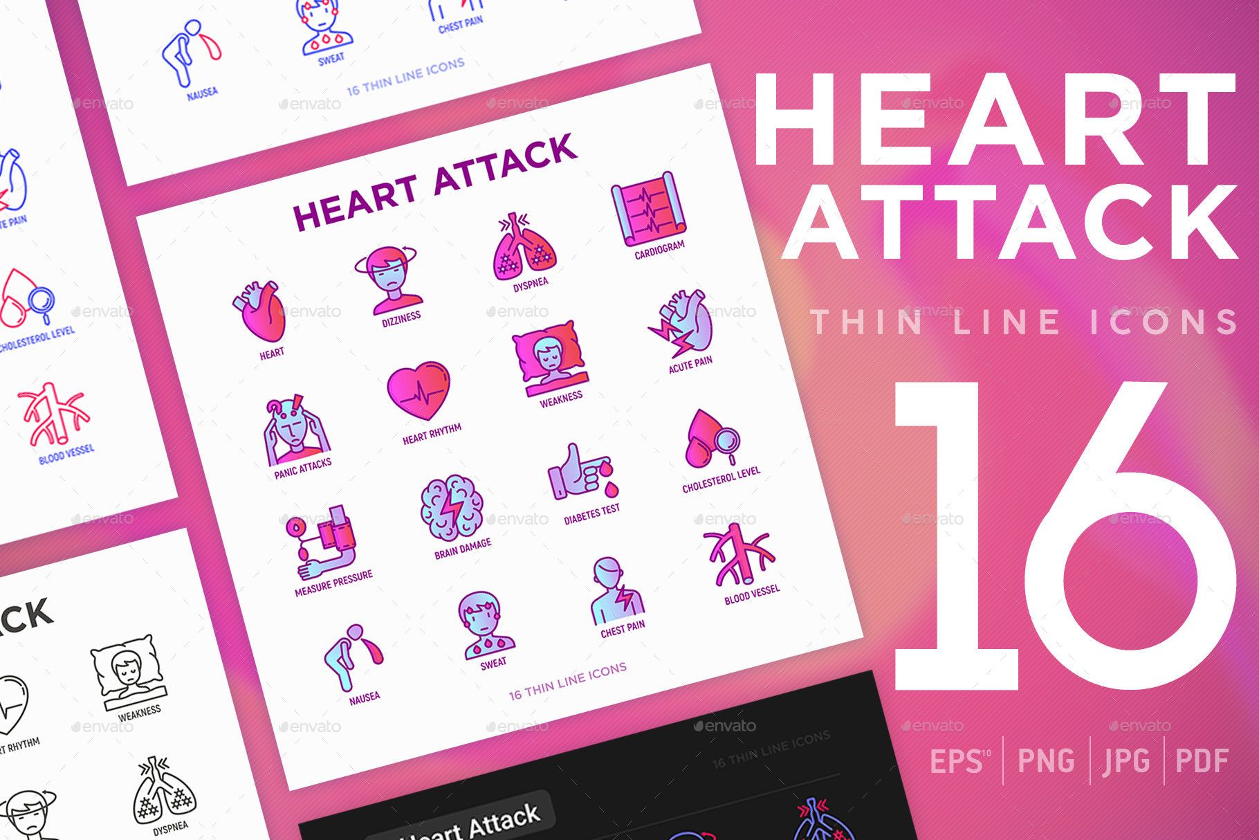 1820x1214 Heart Attack Thin Line Icons Set
