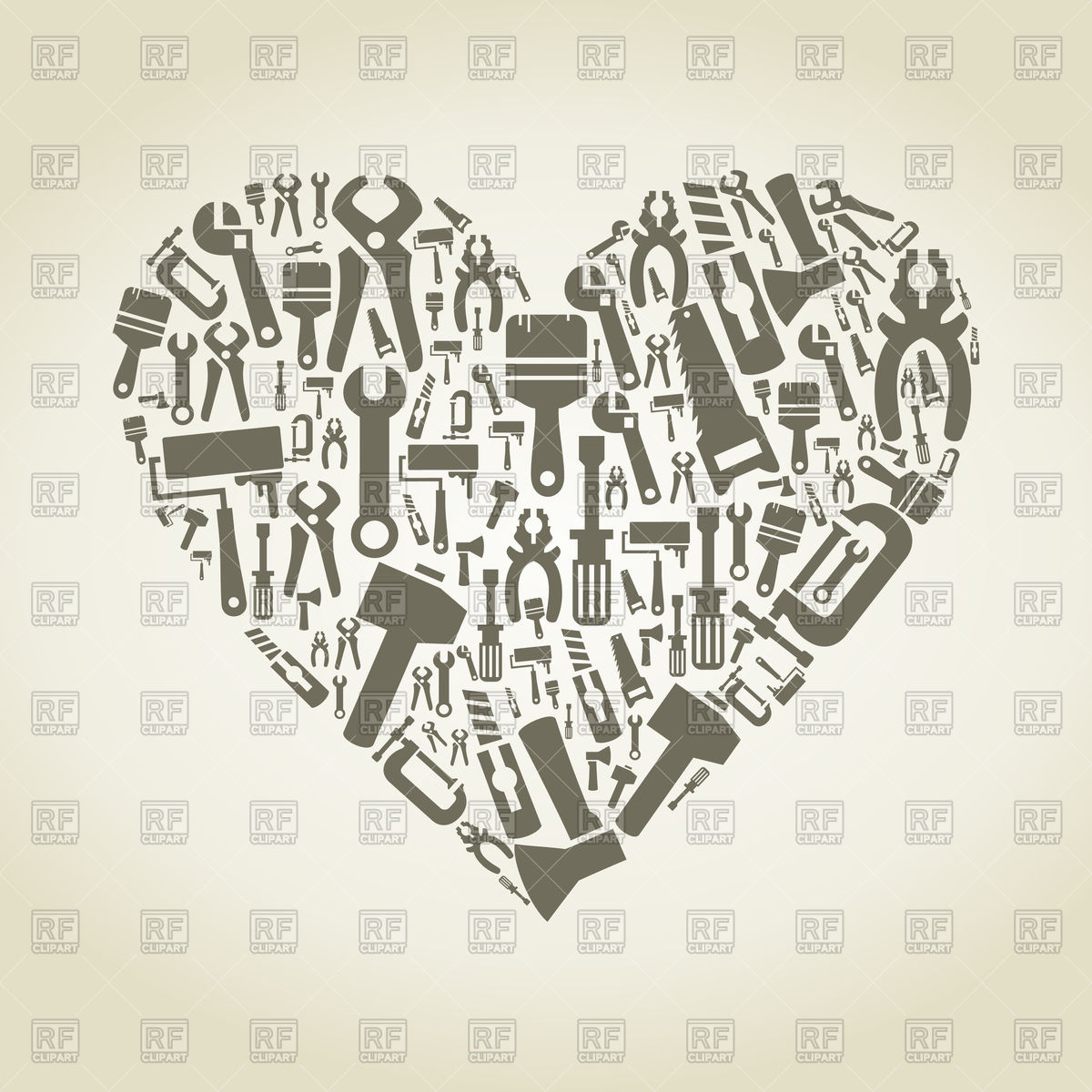 1200x1200 Heart Made Of Tools Vector Image Of Icons And Emblems