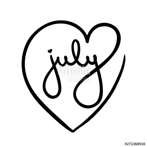 500x500 July Logo Word Inside Black Heart Love Vector Illustration Type