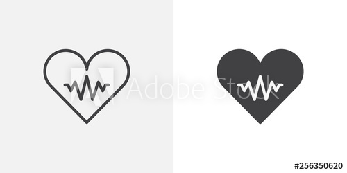 500x250 Pulse, Heartbeat Icon Line And Glyph Version, Outline And Filled