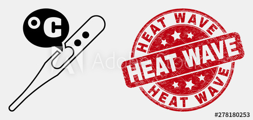 500x239 Vector Stroke Celsius Thermometer Pictogram And Heat Wave