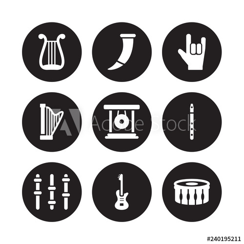 500x500 Vector Icon Set Lyre, Horn, Equalizer, Flute, Gong, Heavy