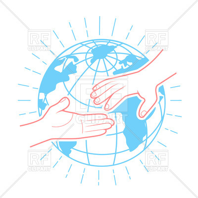 400x400 Helping Hands And Globe In Linear Style Help Icon Vector Image