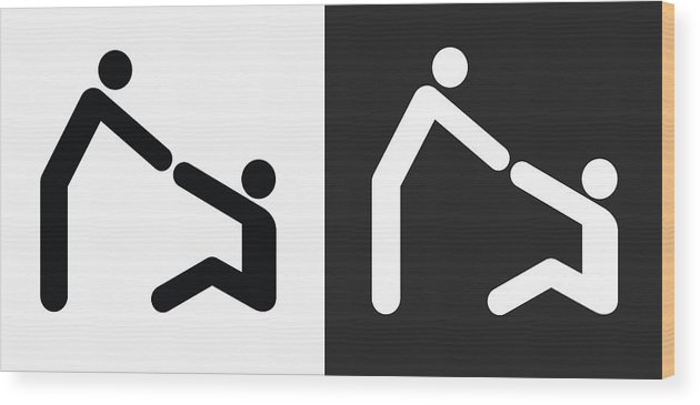 630x365 Helping Hand Icon On Black And White Vector Backgrounds Wood Print