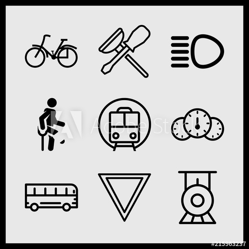 500x500 Simple Icon Set Of Car Related Bicycle, High Beam, Train