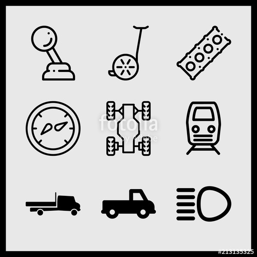 500x500 Simple Icon Set Of Car Related Speedometer, Engine, High Beam