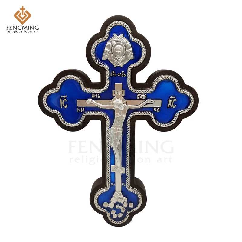 800x800 High Quality Orthodox Cross Oak Wood Christian Metal Crucifix