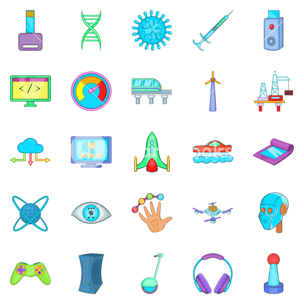 1000x1000 High Tech Industry Technology Icons Set Cartoon Set Of High
