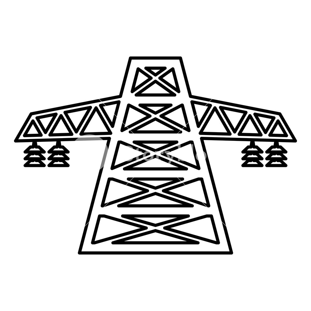 1000x1000 Electric Pole Post High Voltage Set Line Icon Black Color Vector