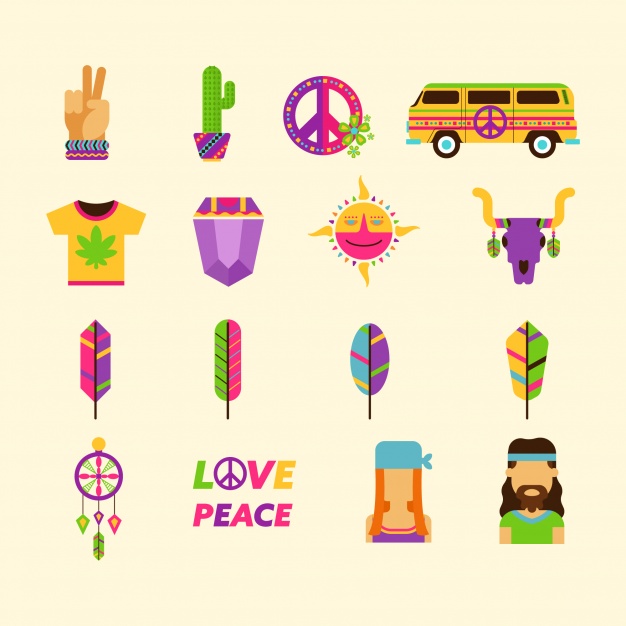 626x626 Hippie Icons Collection Vector Free Download