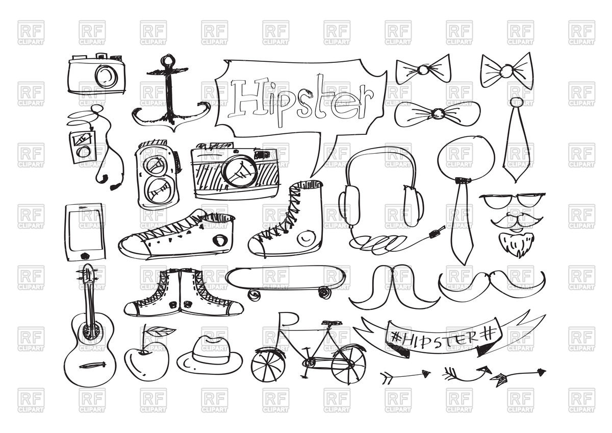 1200x848 Hipsters Icons In Sketch Style Vector Image Of Signs, Symbols