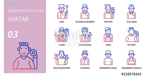 500x271 Gradient Icon Pack Icons For Avatars, Chef,business Women