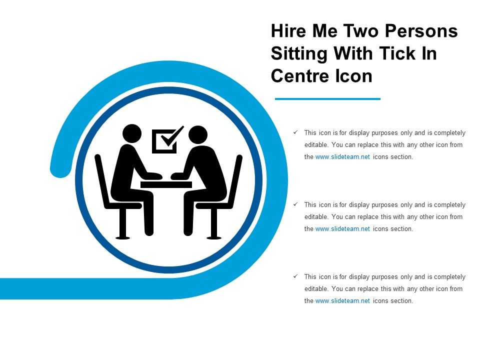 960x720 Hire Me Two Persons Sitting With Tick In Centre Icon Powerpoint