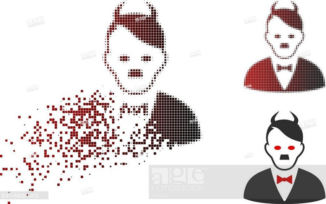 1049x657 Hitler Devil Icon In Dissolved, Pixelated Halftone And Undamaged
