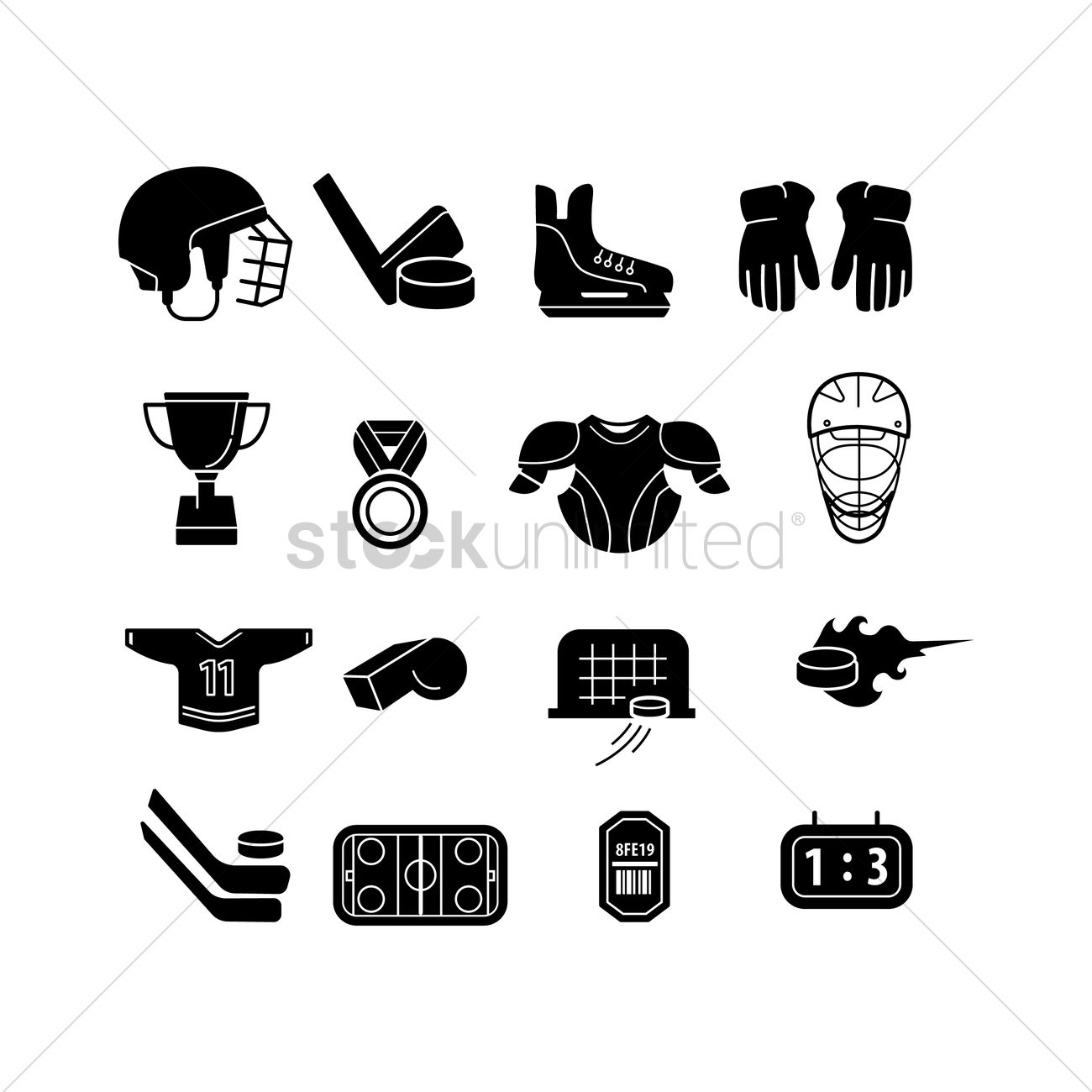 1300x1300 Hockey Icons Pack Vector Image