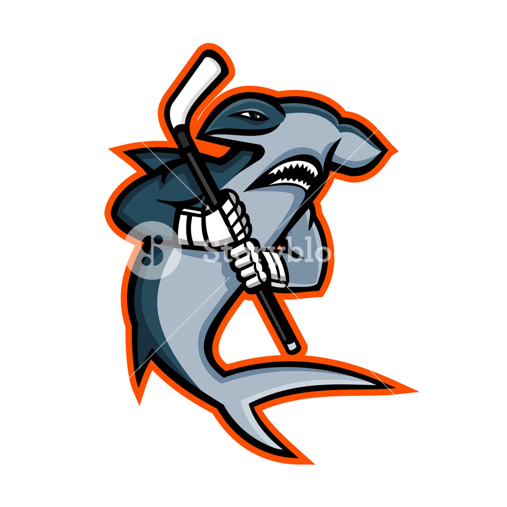 1000x1000 Mascot Icon Illustration Of A Hammerhead Shark Who Is A Ice Hockey