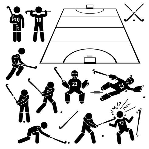 490x490 Field Hockey Player Actions Poses Stick Figure Pictogram Icons