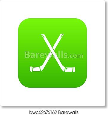 362x382 Two Crossed Hockey Sticks Icon Green, Art Print Barewalls