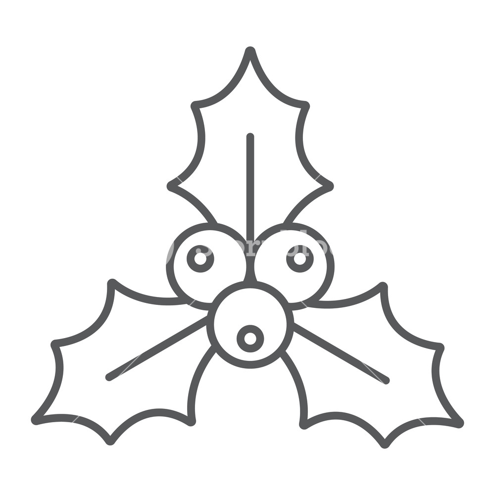 1000x1000 Christmas Holly Berry Thin Line Icon, Xmas And Winter, Plant Sign