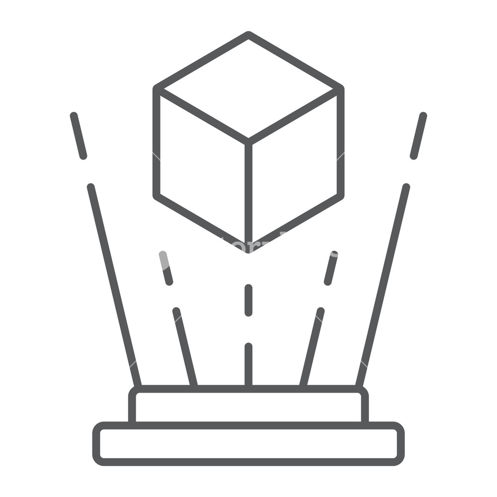 1000x1000 Holographic Image Thin Line Icon, Rotation And View, Hologram Sign