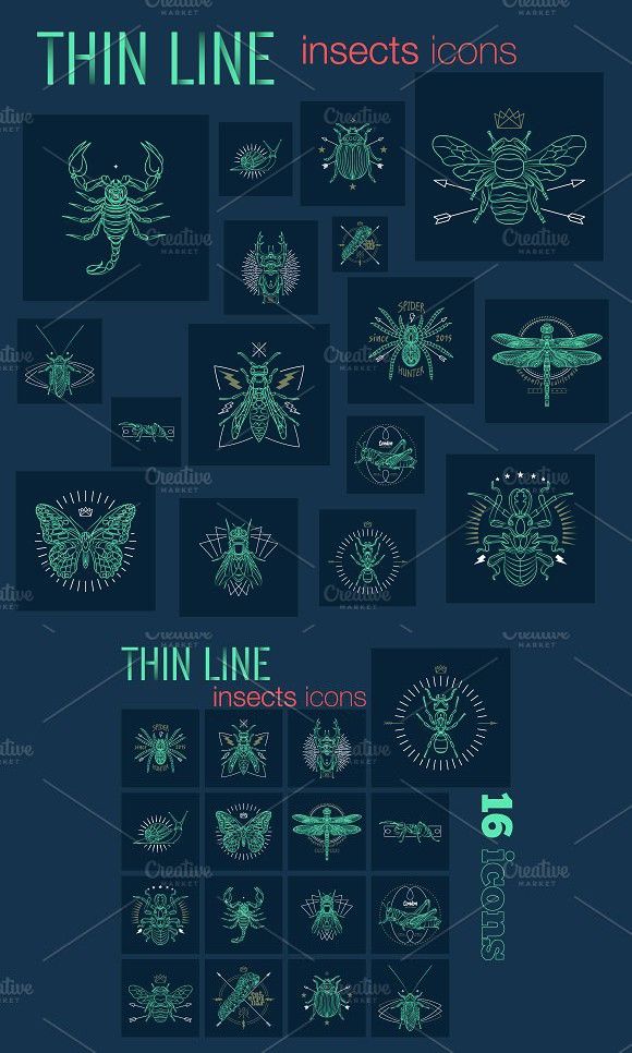580x966 Thin Line Insects Icons Holographic Backgrounds Holographic