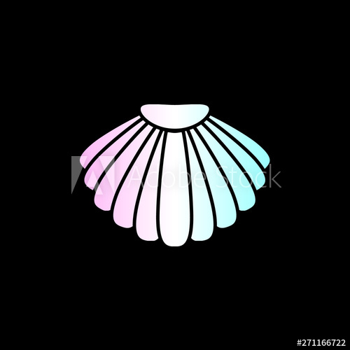 500x500 Vector Holographic Icon Logo Of Sea Shell Isolated On Black