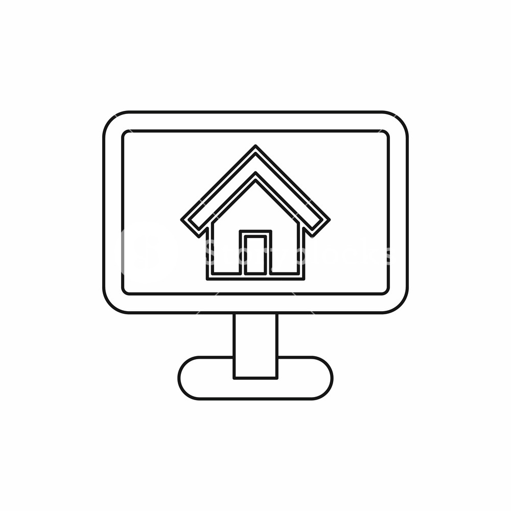 1000x1000 Monitor With Picture Home Icon In Outline Style Isolated On White