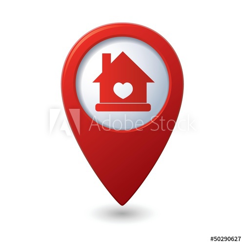 500x500 Home Icon With Heart Icon On The Red Map Pointer Vector